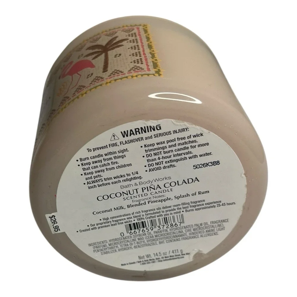 Bath & Body Works Coconut Pina Colada 3 Wick Scented Candle  14.5 oz w/ lid